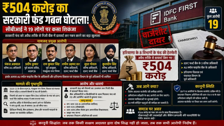 ₹504 करोड़ का IDFC बैंक घोटाला: CBI ने पंचकूला कोर्ट में दाखिल की तीसरी चार्जशीट, हरियाणा के 6 IAS अधिकारियों समेत 19 आरोपी नामजद, IDFC First Bank fraud CBI chargesheet